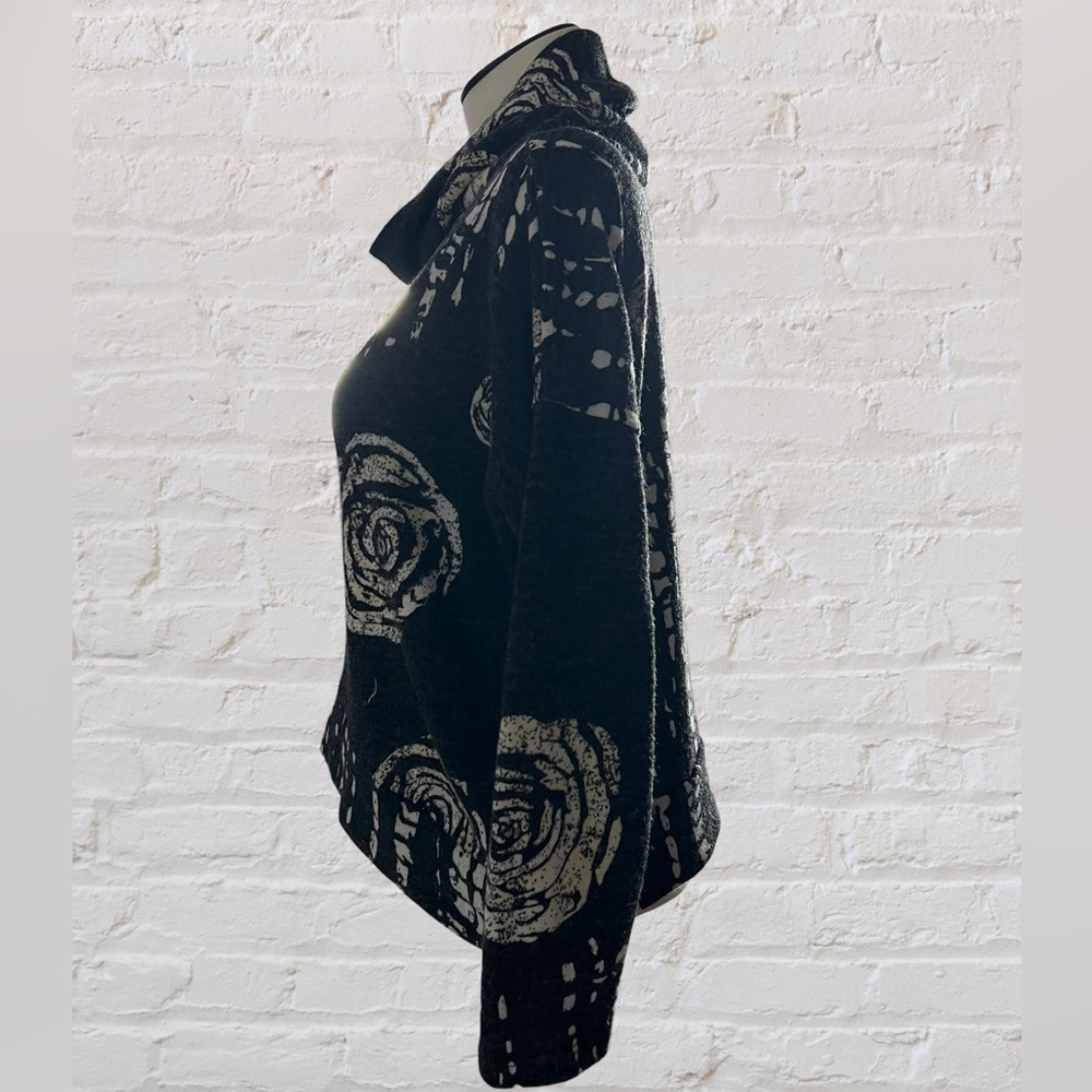 Black and White Rose Scatter Pattern Cowl Sweater by Clara Sunwoo - Picture 4 of 10